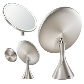 METUEGO 10" Large Lighted Makeup Mirror with Magnification,3 Colors & 10 Brightness Levels,Makeup Mirror with Lights with 90 LEDs,One-Side Seamless Vanity Mirror, Pearl Nickel for Gifts