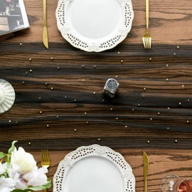 Artoid Mode Black Tulle with Pearls Table Runner 70 x 300 cm Kitchen Table Decoration Indoor Holiday Chiffon Wedding Birthday Party Decor