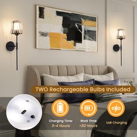 EIDISUNY Battery Operated Crystal Wall Light Set of 2, Wireless Wall Lamp with RGB Rechargeable Dimmable Bulbs, Crystal Wall Sconce with Remote for Bedroom, Living Room (Bulbs Included)
