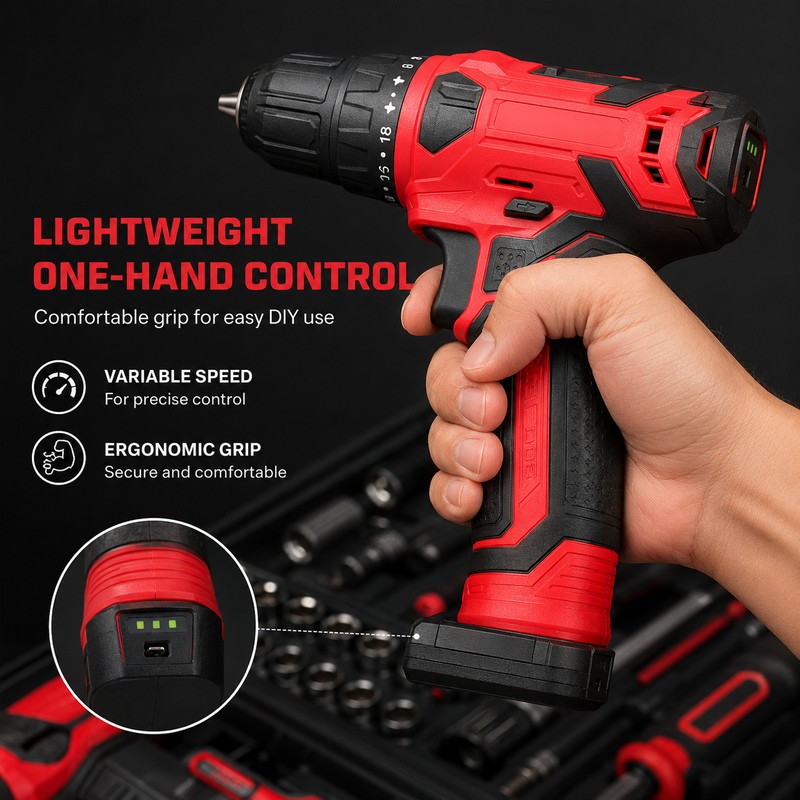 126-Piece Home Tool Kit with 8V Cordless Drill – Rechargeable