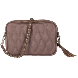 Mabel London Womens Quilted Cross-body Small Bag with Long Metal Embelishment Chain Strap - Tasseled and Trendy - Faye (Design 2 - Dusty Pink)