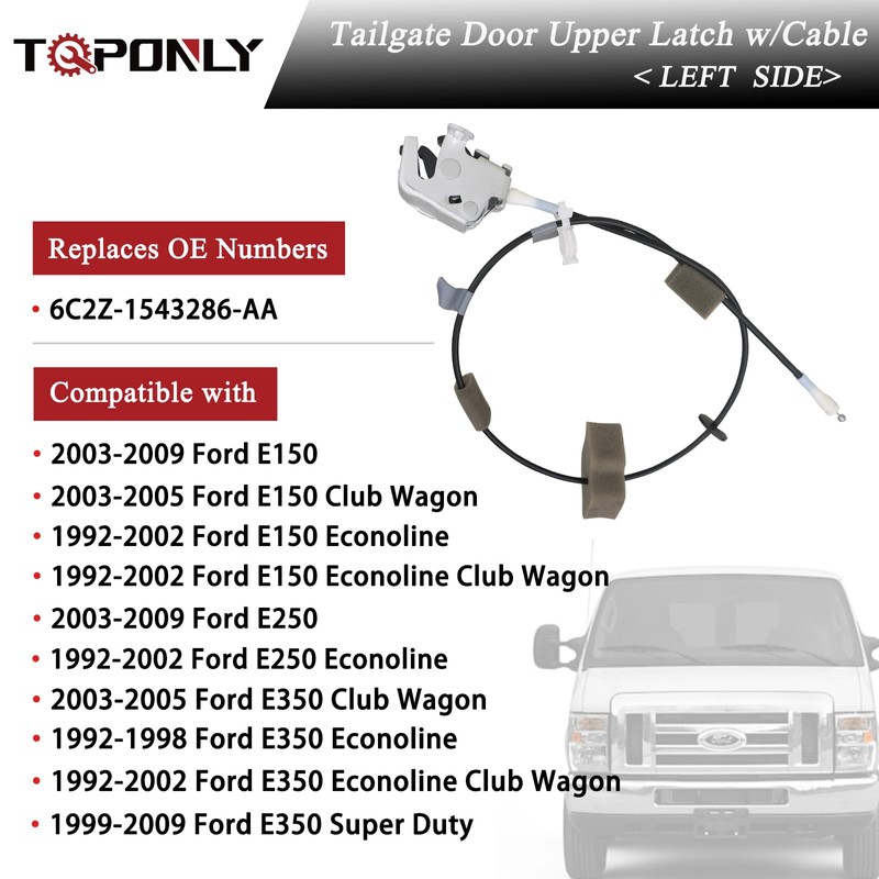 TQPONLY Tailgate Door Upper Latch w/Cable Compatible with 1992-2009 Ford