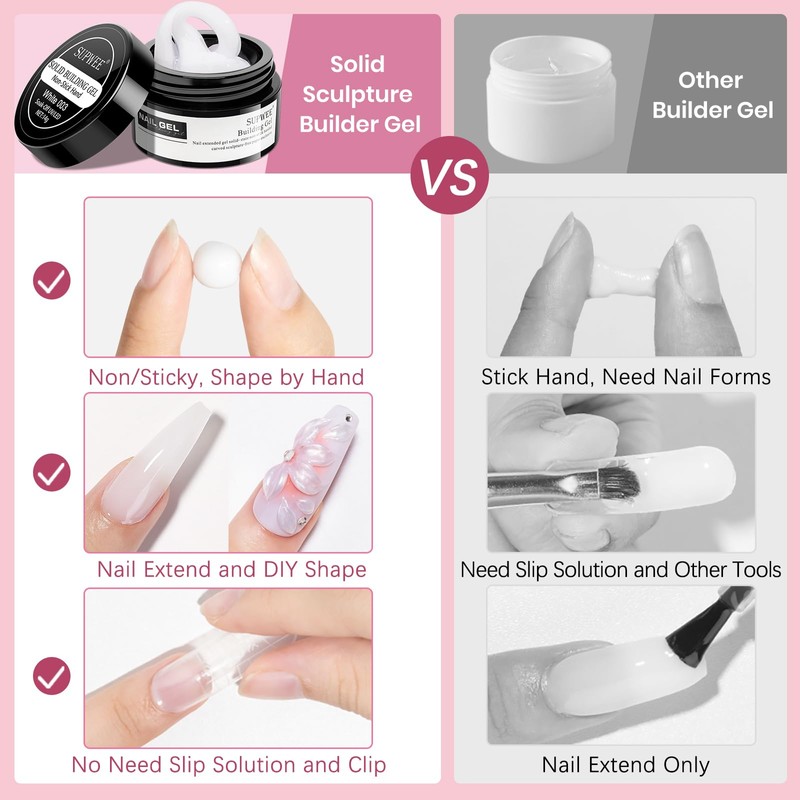 SUPWEE 3PCS Non-Stick Hand Hard Solid Builder Gel for Nail