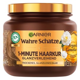 Wahre Schätze 1-Minute Hair Treatment for Dry and Dull Hair, with Argan Oil and Camelia Oil for Shine and Suppleness, Vegan Formula, 1 x 340 ml