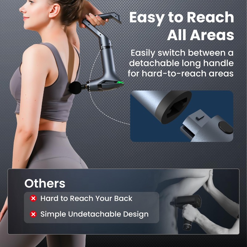 3-in-1 Percussion Massage Gun with Extension Handle, Detachable Muscle Massage
