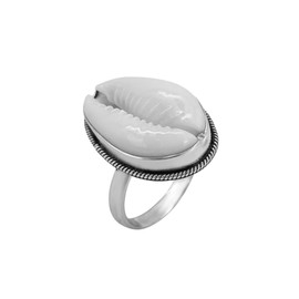 81stgeneration Natural Cowri Shell Large Boho Bali Style .925 Sterling Silver Ring for Women, Shell