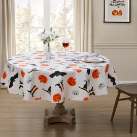 Serafina Home Halloween Vinyl Tablecloth: PEVA Vinyl with Flannel Backing Tablecloth Reusable (Witch, 70" Round)