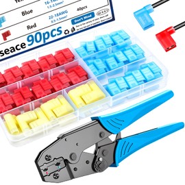 smseace 91pcs Right Angle Spade Connectors with Flag Terminal Crimper 22-18/16-14/12-10AWG Quick Disconnect Flag Connector + Electrical Crimping Tool for Right Angle Spade Connector