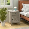 Farmhouse Nightstand with Charging Station, White Side Table, Rustic End