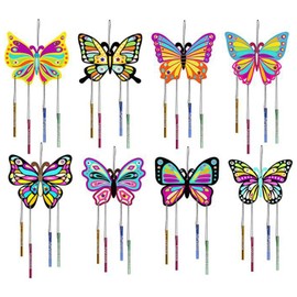 8 Pieces Craft Children's Wooden Wall, Wind Chime Craft Set Children, Butterfly Wind Chime Craft Set, Butterfly Wind Chime Craft Set Children for Crafts Birthday Christmas Gifts