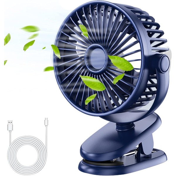 GREI USB Desk Fan Clip On Fan for Pram,Pram Fan Rechargeable Portable Table Fans, Mini Silent 3 Speeds 360°Rotation Personal Fan for Baby Stroller Bedroom Car Camping Office（Blue）