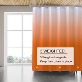 TIKABC Orange Shower Curtain Liner, 4G PEVA Shower Liner, Plastic Peva Waterproof Shower Curtains, 72x72 inch with Grommet Holes 3 Magnetic Weights