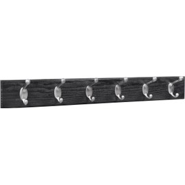 HIGH & MIGHTY 515757 Coat Rack 6 Hook Rail, Easy Tool-Free Dry Wall Installation, Holds up to 50lbs, 27", Black & Silver