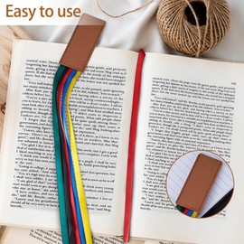 2 Pcs Bible Bookmark, Colorful Ribbon Bookmark, Artificial Leather Bible Ribbons Bookmarks, Page Markers with 5 Ribbons Colors for Books Novel Bible, Reading Lovers Students Teachers, Valentines Gift