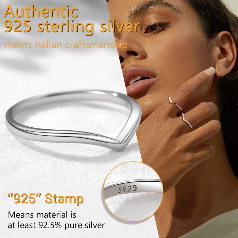 Prosilver Knuckle Rings Wishbone for Women S925 Sterling Silver Ring