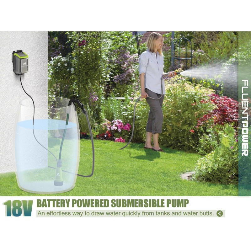FLUENTPOWER Cordless Submersible Rain Barrel Water Pump Kit 18V Battery