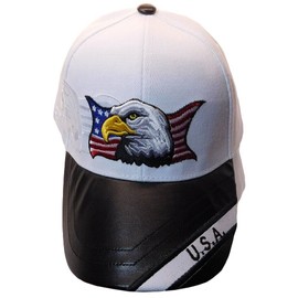 Trade Winds USA Wavy Flag Bald Eagle American White Adjustable Embroidered Cap Hat