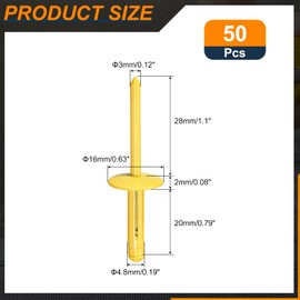sourcing map 50Pcs 3/16"x3/4" Aluminum Large Head Tri Grip Rivets, Large Flange Tri Grip Rivets for DIY, Sheet Metal, Automotive Repairs, Furniture, Marine Boat (Yellow)