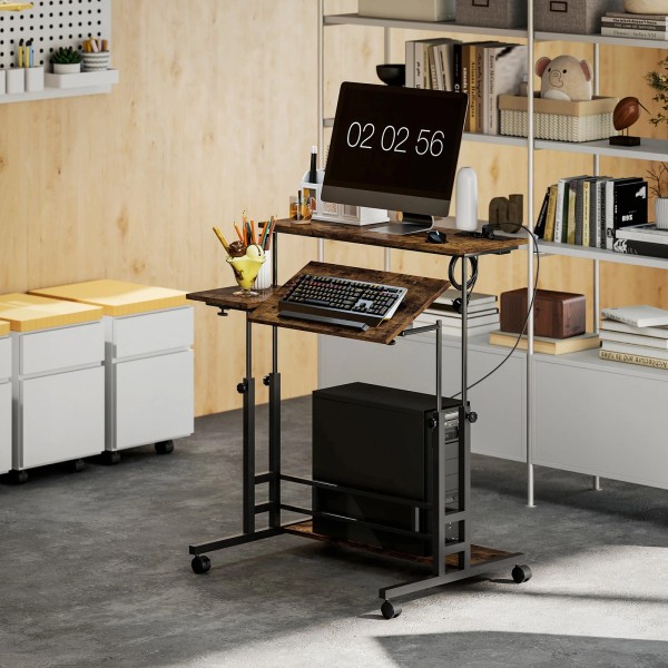 HOMCOM Adjustable Standing Desk, Stand Up Desk with Power Outlets,