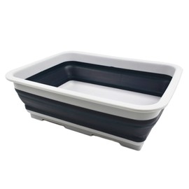 SAMMART 7L Folding Tub, Foldable Dish Tray, Portable Basin, Space Saving Plastic Washbasin, Grey/Slate Grey, 1