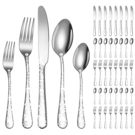 XIAOYU 40 Piece Halloween Skeleton Silverware Set, Tableware Cutlery Set Service for 8, Forks Knives Spoons Sets with Gothic Skull Flower Pattern, Stainless Steel Flatware Set Utensils for Kitchens
