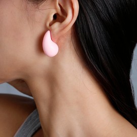 Winssigma Chunky Acrylic Hoop Earrings, Lightweight Waterdrop Hoops Earrings, Hypoallergenic Trendy Jewelry for Women(Pink)