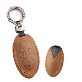 ontto Key Fob Cover Case Keyring Fit for Hyundai Grandeur GN7 Ioniq 6 Kona 2023 2024 Leather Key Holder Shell Bag Keychain Protector Accessories 5 Buttons Brown