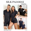 SWOMOG Men Matching Pajamas Set Silk Satin Sleepwear Short Sleeve