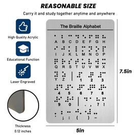 Braille Alphabet Board, English Alphabet, Numbers & Punctuation with Raised Dots,Braille Learning for Beginners, Braille Teaching Aid for Blind Children, Adults-7.5 x 5 inches, Silver