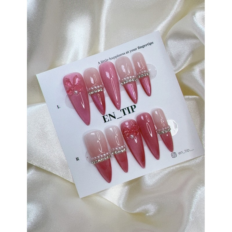 Cherry Pink Glow Handmade Nail Tips - Short Round /