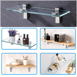 Litensh Pack of 4 Adjustable Shelf Brackets, Shelf Brackets, Bathroom Shelf Brackets, Glass Shelf Brackets, Glass Holder, Wall Mount for 3-36 mm Thick Shelf