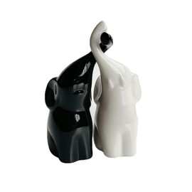 QIYUNI Black and White Pottery and Porcelain Elephant Animal Ornament House Decorate Sweethearts Gift Porch TV Cabinet Bedside Cupboard Desk Desk Decorate (2)