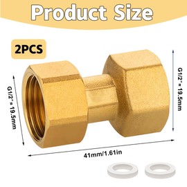 Pack of 2 Brass Movable Screw Connections, 1/2 Inch Female x Female Brass Screw Connection Passage, 1/2 Inch Double Screw Connection Tap Fitting, DN15, for Hot and Cold Water Supply Systems