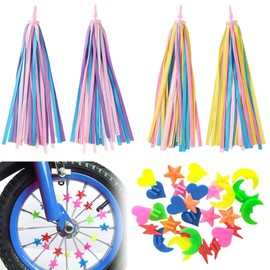 YUBBYS 2 Pair Bike Tassels and 36 Pcs Spoke Beads, Bike Accessories for Scooter's tricycle's bike's Handlebars, Colorful Ribbons Tassel for Bike Decorations + bike spoke beads