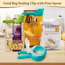 SORNEICDR 4pcs Bag Clip with Pour Spout, Seal and Pour Bag Clip, Snack Clips that Pour, Food Storage Bag Sealing Clip, Durable Plastic Clips for Food Storage (Round, Single Size)