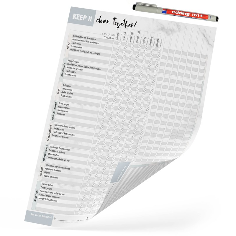 Task Planner Cleaning Plan Wipeable with Pen - Household Planner