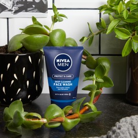 NIVEA MEN Deep Cleaning Face Wash Protect & Care (150 ml), Deep Cleansing Mens Face Wash and Face Cleanser with Aloe Vera and Pro-Vitamin B5, Exfoliating Face Wash, Pack of 3