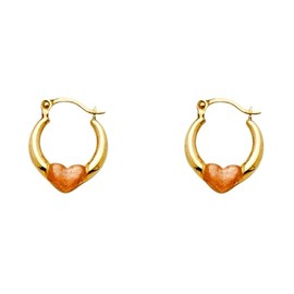 14k Yellow Gold and White Gold Love Heart Hoop Earrings 13x13mm-Hoop Earring for Women