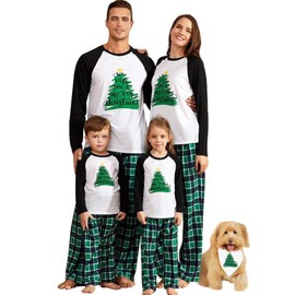 IFFEI Matching Family Pajamas Sets Christmas PJ's Holiday Christmas Tree Printed Sleepwear with Plaid Bottom Men: L