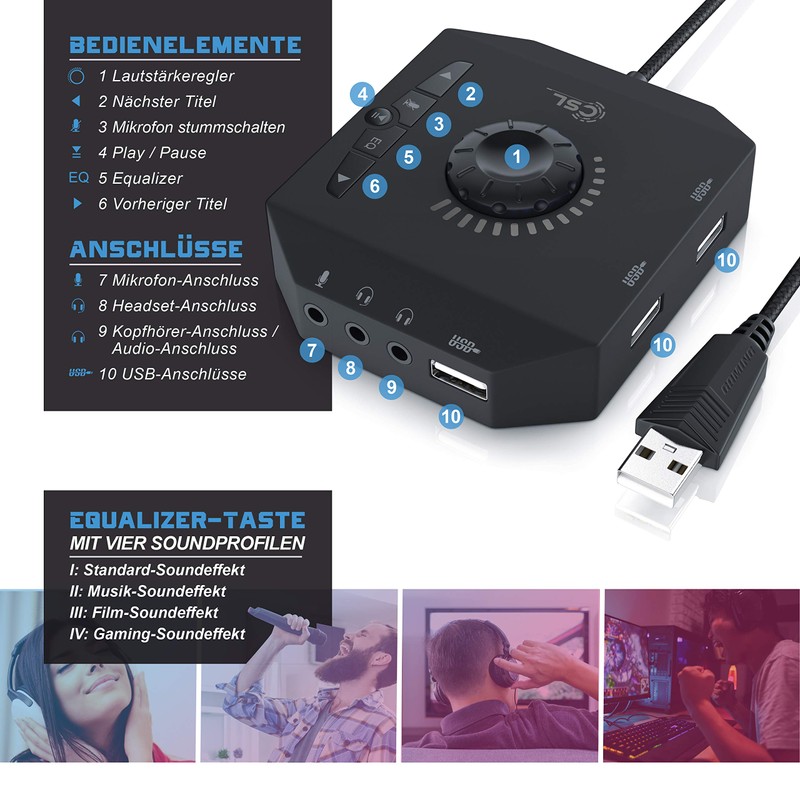 CSL - USB Sound Card External - Sound Card with