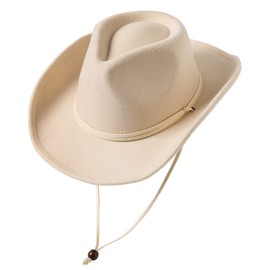 Jastore Toddler Baby Cowboy Hat Infant Baby Boys Girl Wide Brim Western Cowgirl Hats with Wind Lanyard (Beige, 1-3 Years)