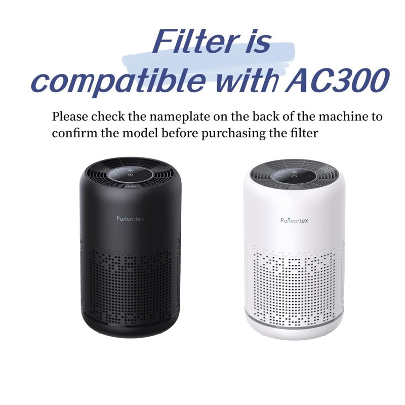 Purivortex AC300 Air Purifier Replacement Filter, 3-in-1 True HEPA with