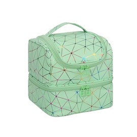 CUBETASTIC Nail Polish Organizer, Cute Nail Tech Organizers And Storage Bag Holds 45 Bottles & UV Nail Lamp, Compact Double-Layer Travel Nail Supplies Case for Nail Kit (Triangle Green, 27 Slots)