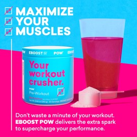 EBOOST POW Natural Pre Workout Powder – 20 Servings - Blue Raspberry - A PreWorkout Supplement for Performance, Joint Mobility Support, Energy - Men and Women - Non-GMO, Gluten-Free, No Creatine