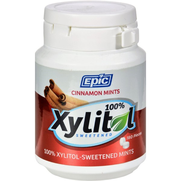 Epic Dental Mints - Cinnamon 100% Xylitol Sweetened Mints - Bottle - 180 Count