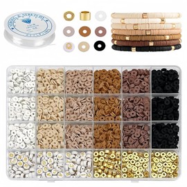 Wzenclave Complete Bracelet Making Kit with 2414 Clay Beads,Premium Beads Kit for Jewelry and Friendship Bracelet Making,Includes Letter & Gold Beads (Brown Series)