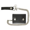 BLACK GENUINE LEATHER Trifold Biker's Wallet ID Card Holder w/Chain