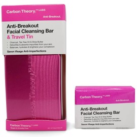 Carbon Theory Charcoal Soap Face Cleanser for Acne Prone Skin & Travel Soap Case Tin - Activated Charcoal Face Wash Bar, Tea Tree Oil, Shea Butter Soap - Vegan Charcoal and Tea Tree Soap Bar, 100g