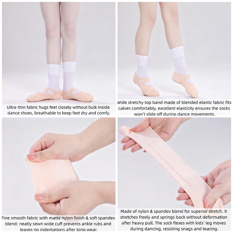 MIXLAC Calze da balletto rosa senza cuciture per ragazze, confezione