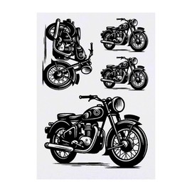 Azeeda 4 x 'Oldtimer-Motorrad' Temporäre Tattoos - Wasserfest, Hautfreundlich & Ungiftig · Transfers in Verschiedenen Größen (TO00073132)